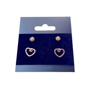 2 pairs of Earrings Heart Shape and Stud